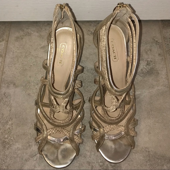 Coach snakeskin gold/beige strappy heels - Picture 4 of 6